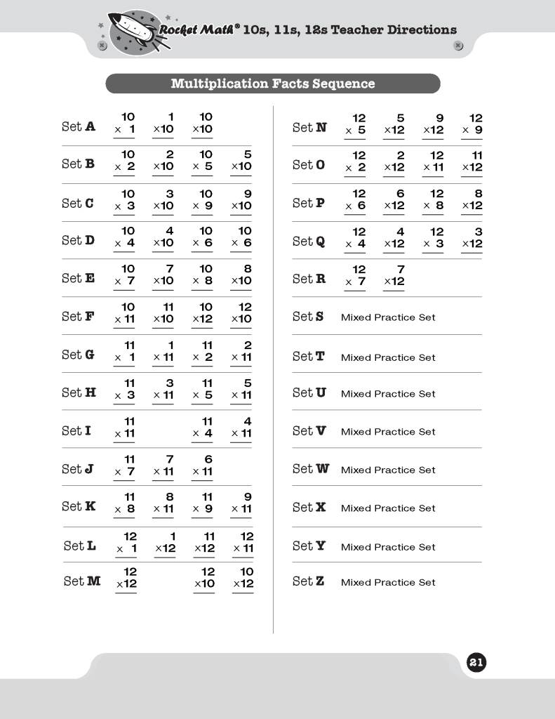 multiplication 10s 11s 12s rocket math