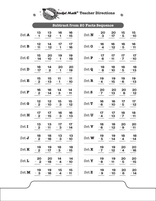Subtract from 20 (e.g., 18-15, 15-5, 19-8) - Rocket Math