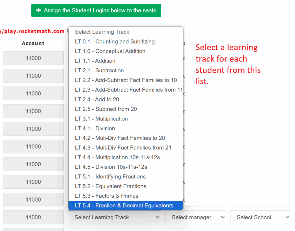 (B) How to assign Learning Tracks initially - Rocket Math