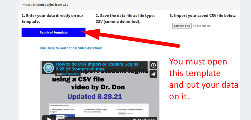 (C) Import NEW student logins using a CSV file - Rocket Math